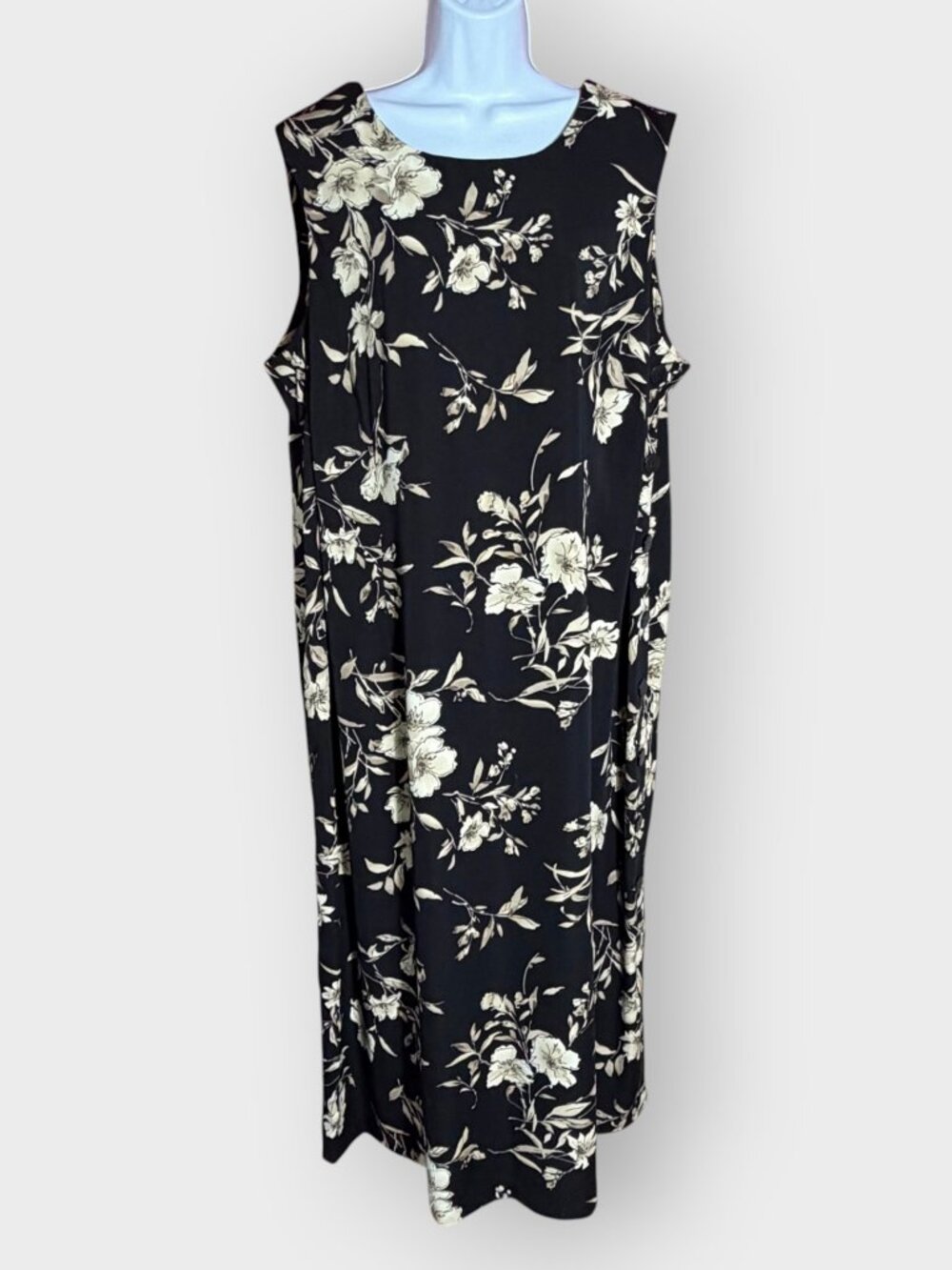 Vtg R&K Maxi Tank Dress | 24W | Black Floral | Boho Cottage Phoebe